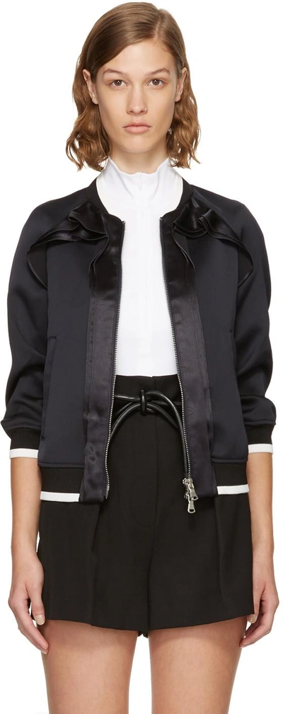 3.1 Phillip Lim / フィリップ リム Cropped-sleeve Ruffled Bomber Jacket, Navy In Blue