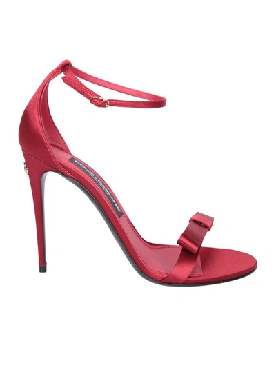 Dolce & Gabbana Red Sandals With Bow And Logo Detail In Satin Woman In Dark Red