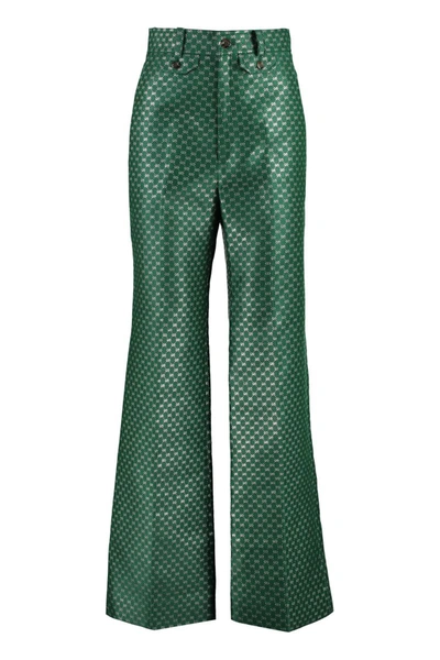 Gucci Mini Gg Lurex Flared Trousers In Green