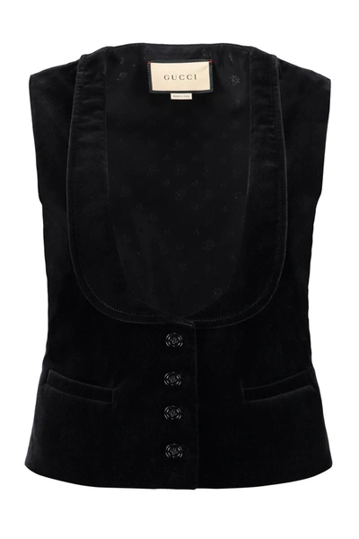 Gucci Stretch Velvet Vest In Black