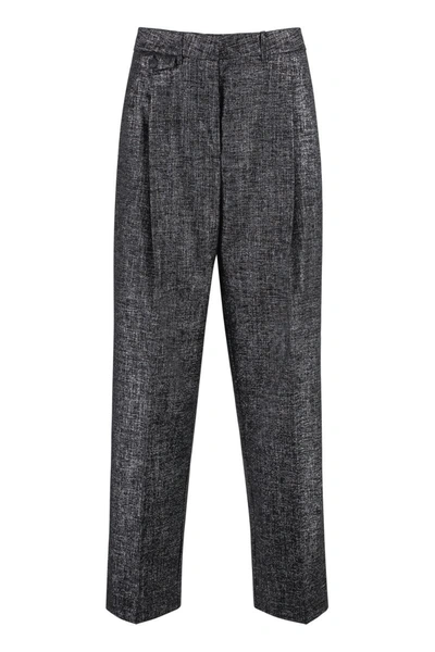 Pinko Wool And Cotton Trousers In Silver