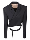 Ssheena Asymmetrical Cropped Jacket With Side Buckle In Black