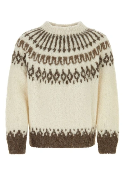 Bode Man Embroidered Alpaca Blend Oversize Sweater In Cream