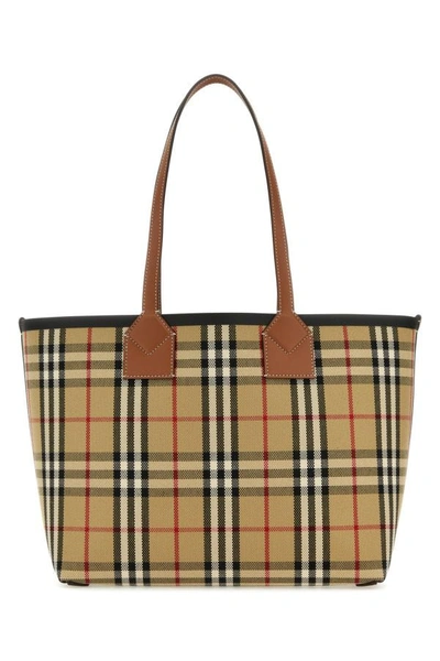 Burberry Woman Embroidered Canvas Small London Shopping Bag In Multicolor