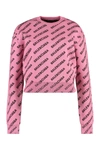Balenciaga All-over Logo Cropped Sweater In Pink