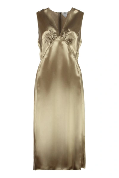 Bottega Veneta Fluid Satin Midi Dress In Sesame