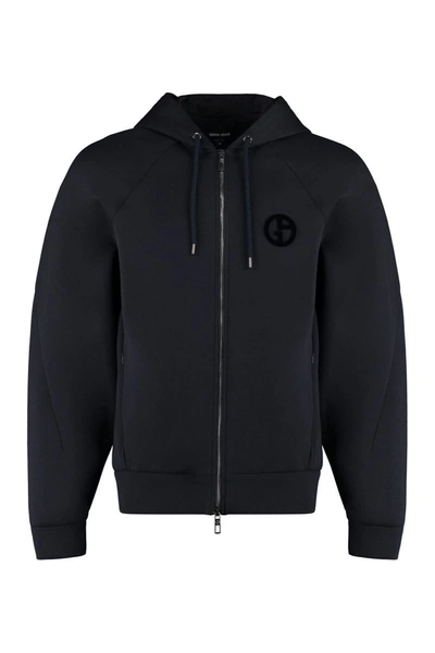 Giorgio Armani Full Zip Hoodie In Blue