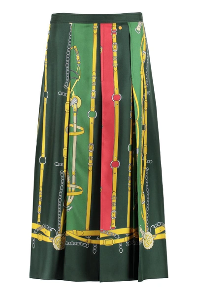 Gucci Printed Pleated Skirt In Green
