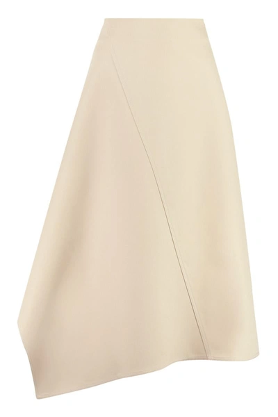 Bottega Veneta Asymmetric Cotton Midi Skirt In Neutral