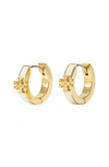 Tory Burch Kira Enamel Huggie Earrings In Tory Gold / New Ivory