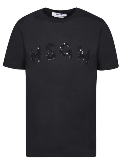 Msgm Tshirt Logo Sequin In Black