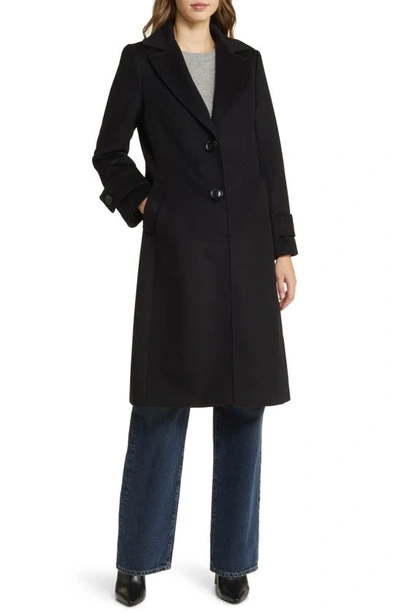 Sam Edelman Notch Collar Longline Wool Blend Coat In Black