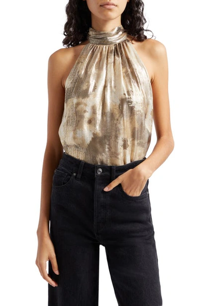 Ramy Brook Arielle Metallic Halter Top In Soft Gold