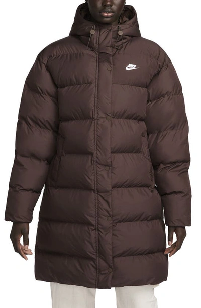 Nike Women's  Sportswear Metro Puffer Therma-fit Loose Hooded Parka In Baroque Brown/ White