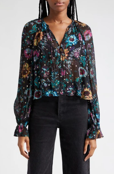 Ulla Johnson Bernadette Floral-print Fil Coupé Silk-blend Crepon Blouse In Black Iris