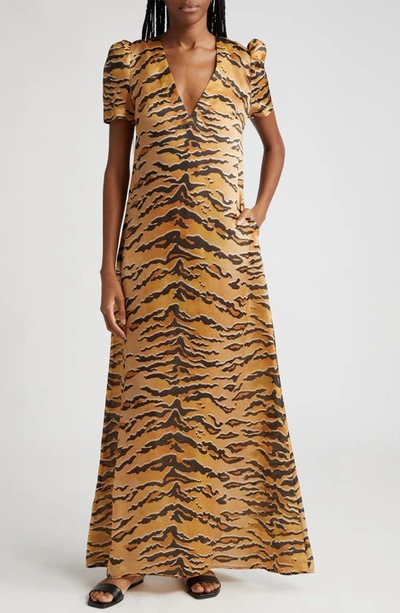 ZIMMERMANN ZIMMERMANN MATCHMAKER TIGER STRIPE LINEN MAXI DRESS