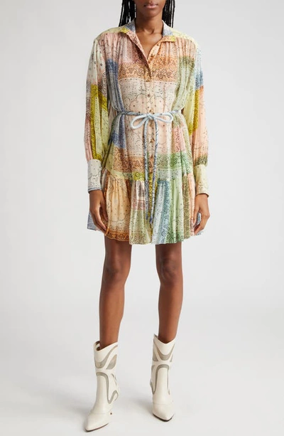 Zimmermann High-neck Blouson-sleeve Paisley-print Cotton-blend Dress In Bandana Patch Print