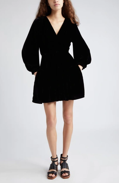 Ulla Johnson Audrey Tiered Puff-sleeve Velvet Mini Dress In Noir