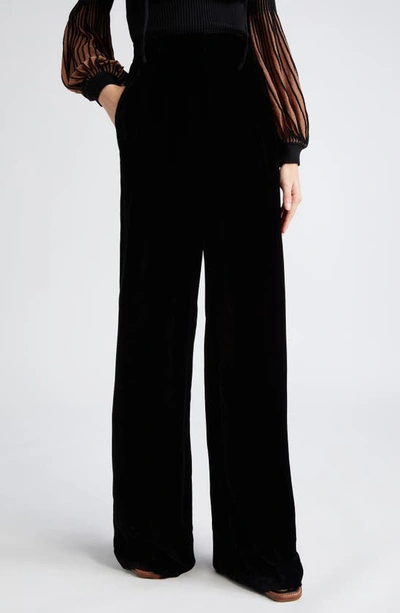 Ulla Johnson Veronica High Rise Silk-velvet Wide-leg Pants In Black