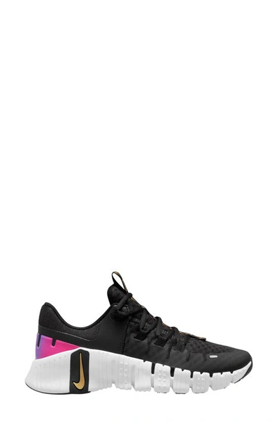 Nike Women's Free Metcon 5 Premium Workout Shoes In Black/ Gold/ Pink