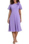 London Times Rosette Flutter Sleeve Fit & Flare Dress In Violet
