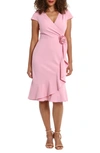 London Times Rosette Ruffle Cap Sleeve A-line Dress In Pink