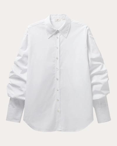 Bite Studios Crinkled Sleeve Organic Cotton Poplin Button-up Shirt In White