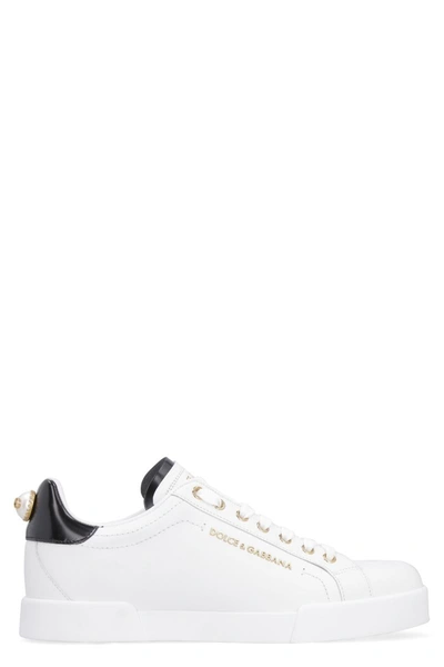 Dolce & Gabbana Logo-embellished Leather Sneakers In White