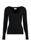 P.a.r.o.s.h Parosh Leila Knitted V-neck Long-sleeve Top In Black