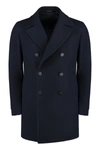 Tagliatore C-stephan Wool Blend Double-breasted Coat In Blue