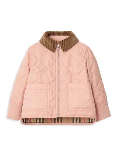 Burberry Babies' Corduroy-collar Quilted Jacket In Coral Rose