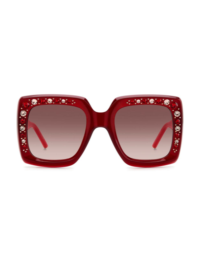 Carolina Herrera 53mm Crystal Embellished Square Sunglasses In Burgundy Brown Gradient