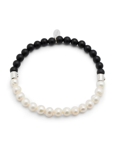 Jan Leslie Men's Black Onyx And Freshwater Pearl Split Beaded Bracelet In Black White