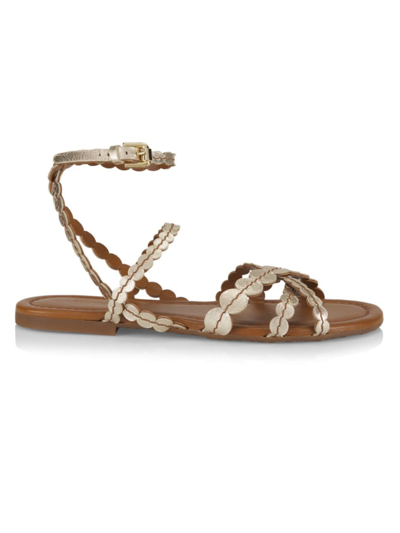 See By Chloé Kaddy Scallop Metallic Flat Sandals In Light Gold