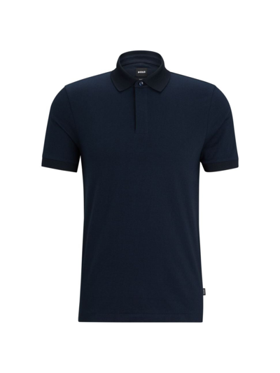 Hugo Boss Regular-fit Polo Shirt In Structured Cotton In Dark Blue