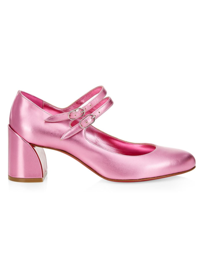 Christian Louboutin Miss Jane Red Sole Double-buckle Pumps In Pink