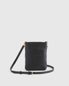 Quince Women's Italian Leather Handwoven Phone Crossbody In Black