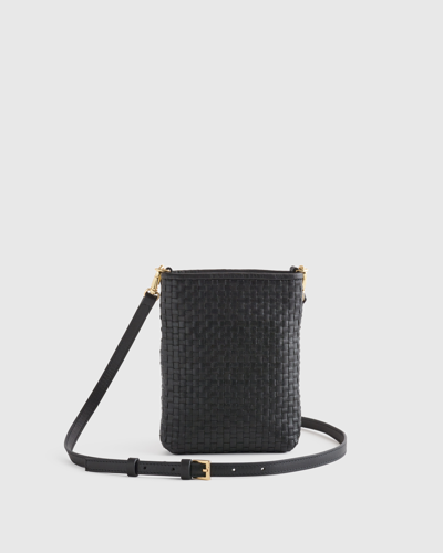 Quince Women's Italian Leather Handwoven Phone Crossbody In Black
