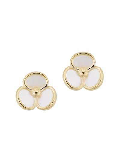 Oradina Women's 14k Yellow Solid Gold Petals Of Pearl Studs In Yellow Gold