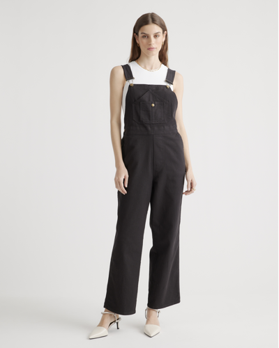 Quince Women's Organic Stretch Cotton Twill Relaxed Overalls In Black