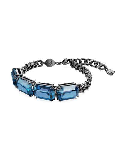 Swarovski Millenia Ruthenium-plated Octagon-cut Blue Crystal Curb Chain Bracelet