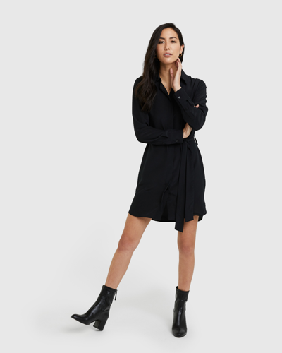 Quince Women's 100% Washable Silk Stretch Shirt Dress In Black