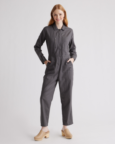 Quince Women's Cotton Linen Twill Long Sleeve Coverall Jumpsuit In Charcoal