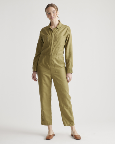 Quince Women's Cotton Linen Twill Long Sleeve Coverall Jumpsuit In Army Green