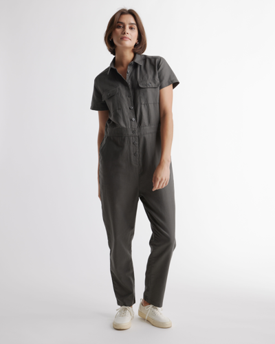 Quince Women's Cotton Linen Twill Short Sleeve Coverall Jumpsuit In Charcoal