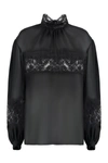 Dolce & Gabbana Georgette Lace-trimmed Turtleneck Blouse In Black