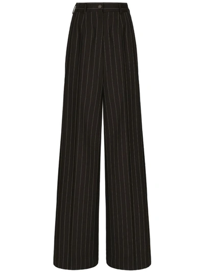 Dolce & Gabbana Pinstripe-print Wide-leg Trousers In Multicolor