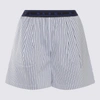 Marni Logo Waistband Striped Shorts In Vivid Blu