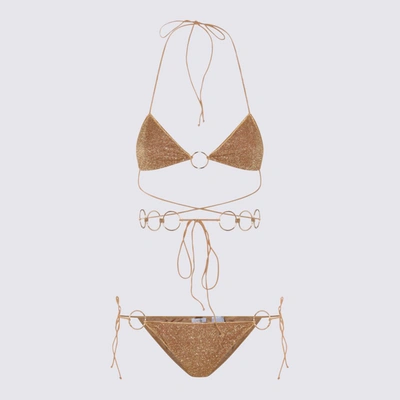 Oseree Strap Detailed Two-piece Bikini Suit In Gold