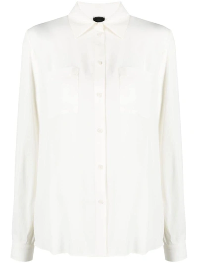 Pinko Logo-print Long-sleeve Shirt In Bianco-gelato Vaniglia